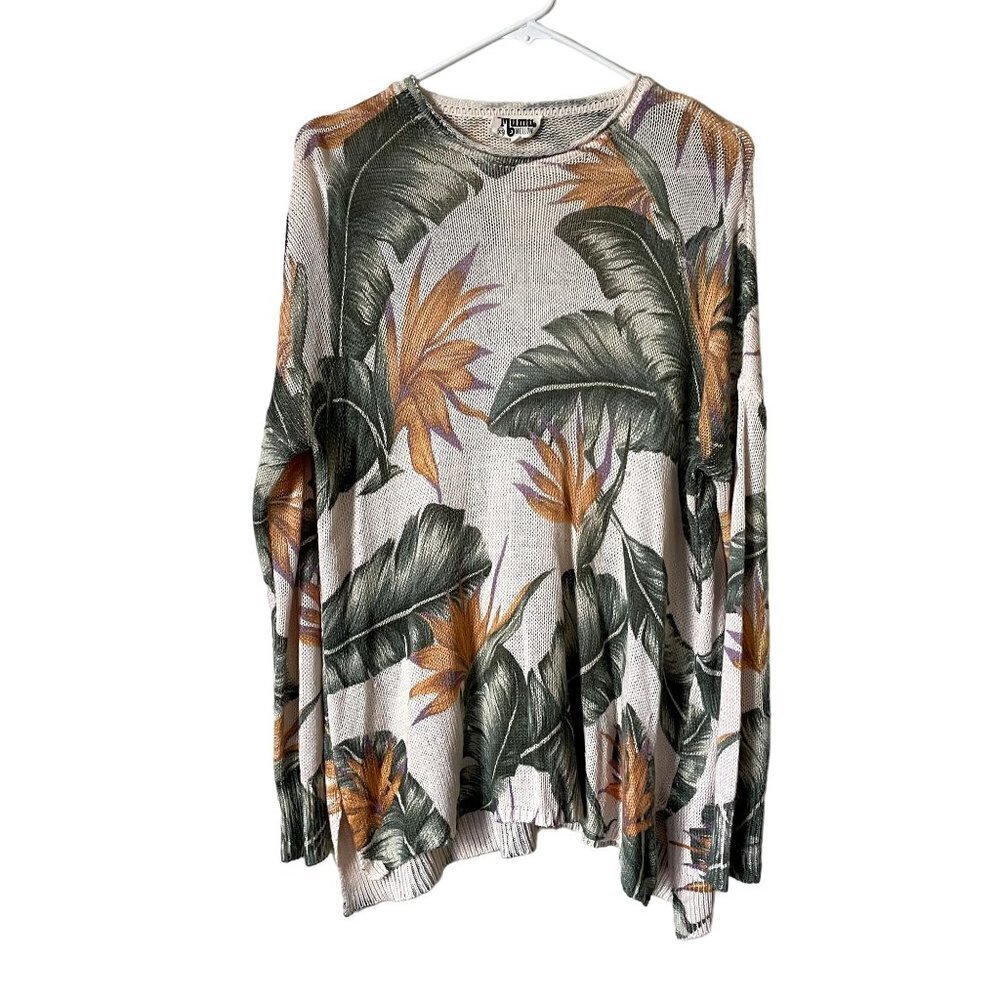 Mumu Mellow knit coverup top floral green yellow and white design long sleeved